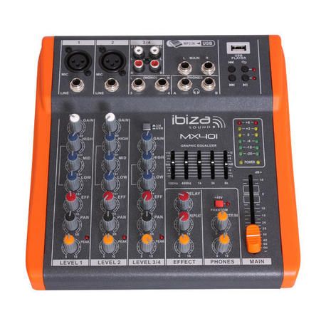 MESA DE MEZCLAS IBIZA SOUND MX401 CON REPRODUCTOR USB