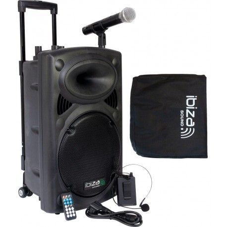 EQUIPO DE SONIDO PORTATIL IBIZA SOUND PORT12VHF-BT 12" USB/MP3/BLUETOOTH/FM/REC/VOX 2xMICRS INALAMBRICOS