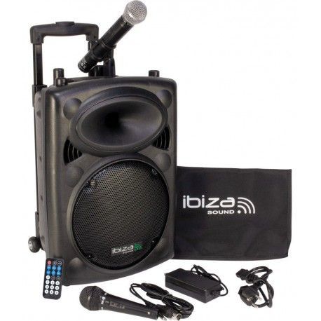 EQUIPO DE SONIDO PORTATIL IBIZA SOUND PORT10VHF-BT 10" USB/MP3/BLUETOOTH/REC/VOX 1xMICRO INALAMBRICO+1xMICRO CON CABLE