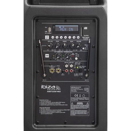 IBIZA SOUND PORT15VHF-MKII ALTAVOZ PORTATIL A BATERIAS USB/SD/BLUETOOTH/2xVHF MICS