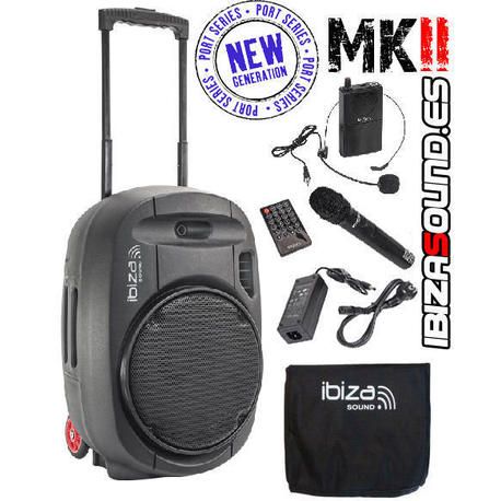 IBIZA SOUND PORT12UHF-MKII ALTAVOZ PORTATIL A BATERIAS USB/SD/BLUETOOTH/FM/2xUHF MICS