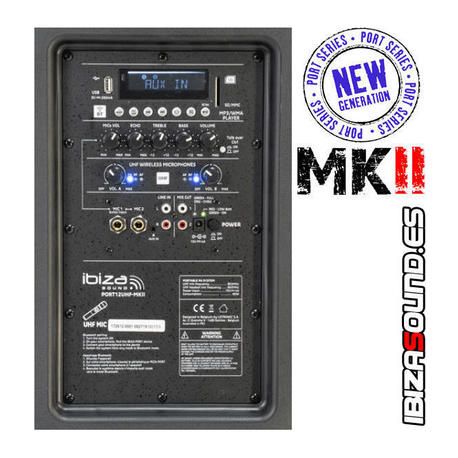 IBIZA SOUND PORT12UHF-MKII ALTAVOZ PORTATIL A BATERIAS USB/SD/BLUETOOTH/FM/2xUHF MICS