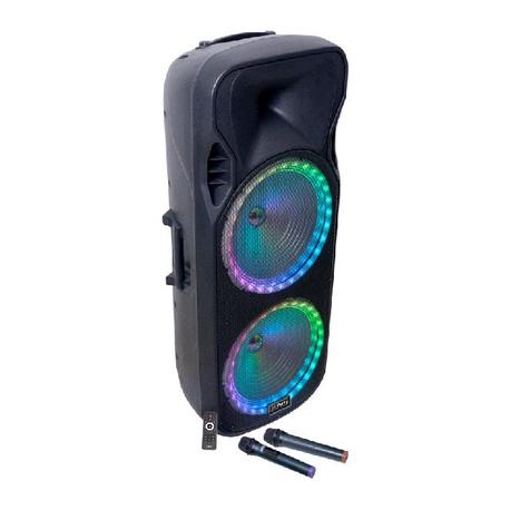 PARTY PARTY-215RGB BAFLE PORTATIL 2 x 15/38cm - 900W CON USB, SD, micro-SD, BLUETOOTH, FM y 2 MICROS UHF