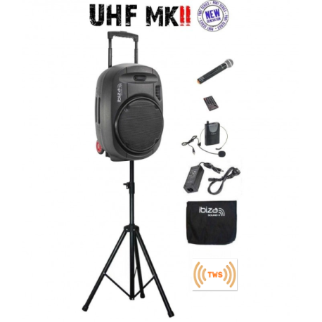 Pack compuesto por 1 x IBIZA SOUND PORT15UHF-MKII, 1 x IBIZA SOUND SS03