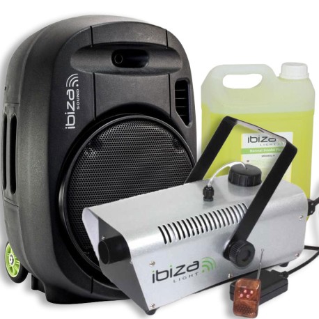 Pack Fiesta Ibiza Sound. Altavoz + Máquina de Humo + Líquido 5L
